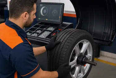 Profissional balanceando rodas em Ubá.